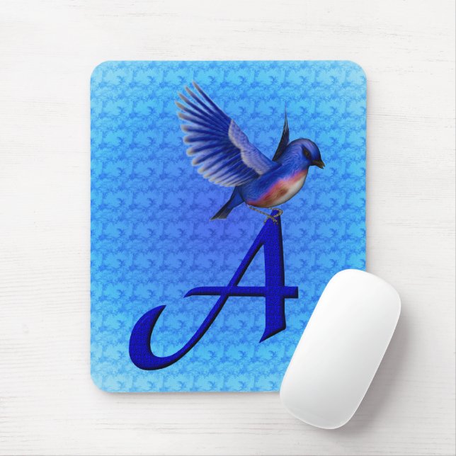 Bluebird Monogram Initial A Mouse Pad (With Mouse)