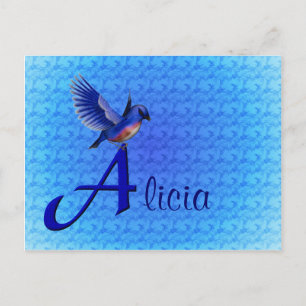 Bluebird Monogram Initial A Name Personalised Postcard