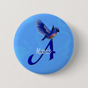 Bluebird Monogram Initial A Personalised 6 Cm Round Badge