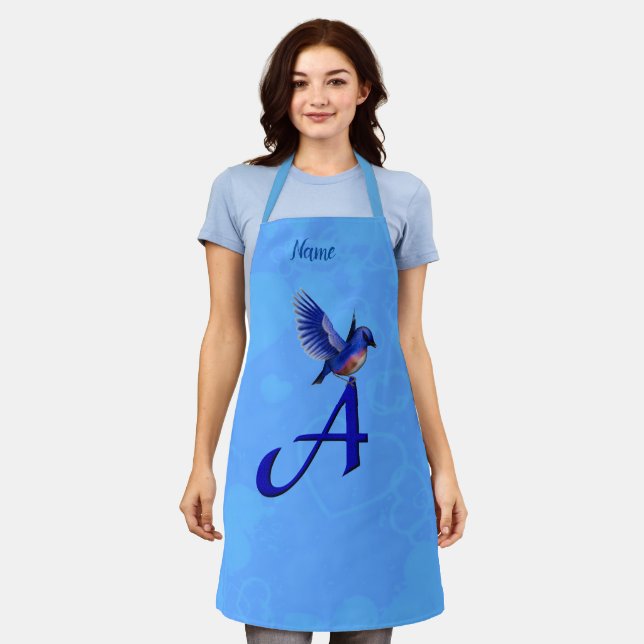 Bluebird Monogram Initial A Personalised Apron (Worn)