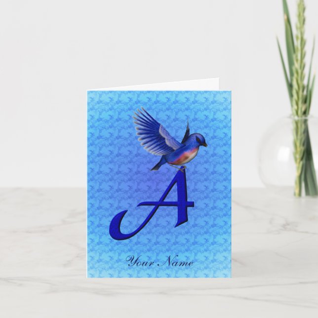 Bluebird Monogram Initial A Personalised Note Card (Front)