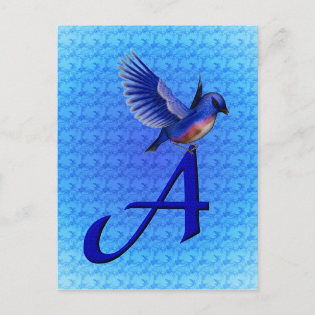 Bluebird Monogram Initial A Postcard (Front)