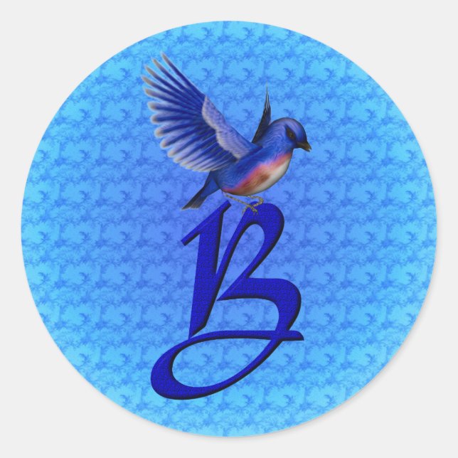 Bluebird Monogram Initial B Elegant Classic Round Sticker (Front)
