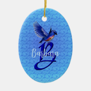Bluebird Monogram Initial B Personalised Ceramic Tree Decoration