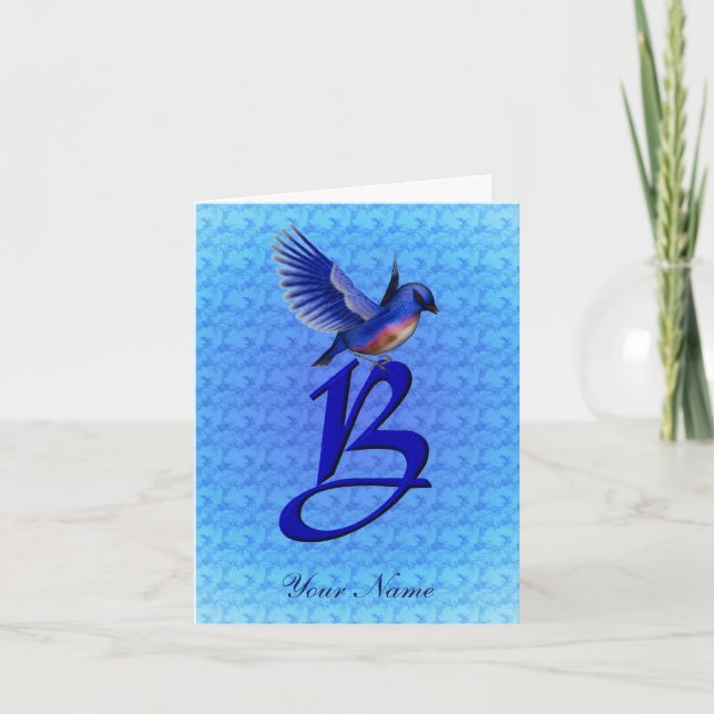 Bluebird Monogram Initial B Personalised Note Card (Front)