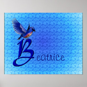 Bluebird Monogram Initial B Personalised Poster