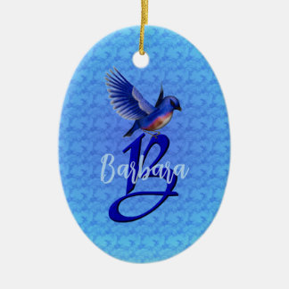 Bluebird Monogram Initial B Personalized Ceramic Tree Decoration