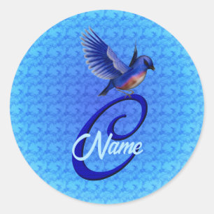 Bluebird Monogram Initial C Elegant Personalised Classic Round Sticker