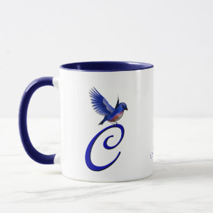 Bluebird Monogram Initial C Elegant Personalised Mug