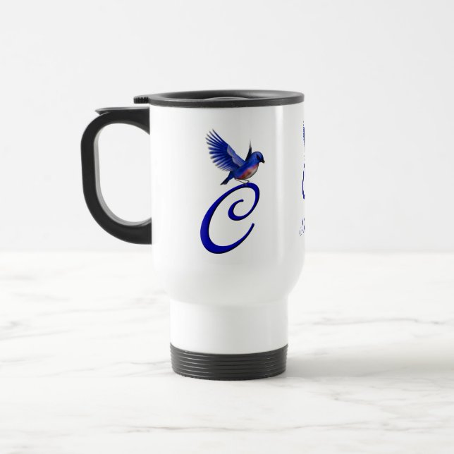 Bluebird Monogram Initial C Elegant Personalised Travel Mug (Left)