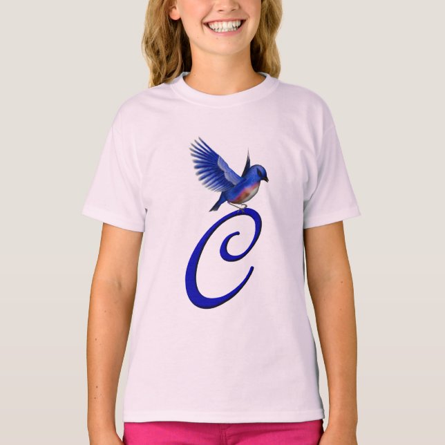 Bluebird Monogram Initial C Elegant  T-Shirt (Front)