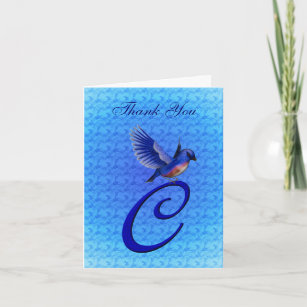 Bluebird Monogram Initial C Elegant Thank You Card