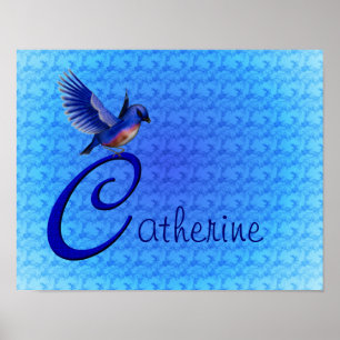 Bluebird Monogram Initial C Personalised Name Poster