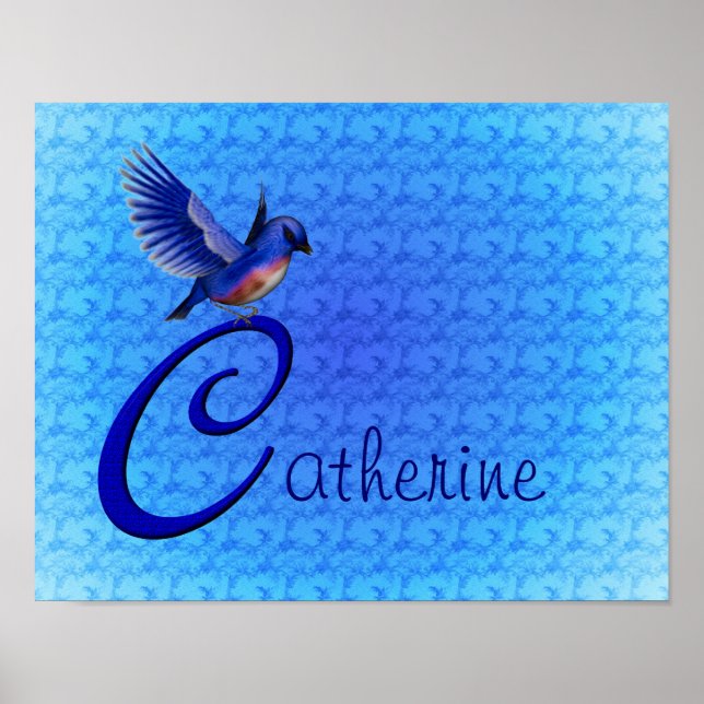Bluebird Monogram Initial C Personalised Name Poster (Front)
