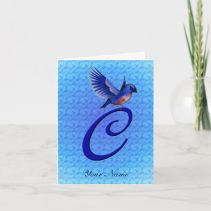 Bluebird Monogram Initial C Personalised Note Card