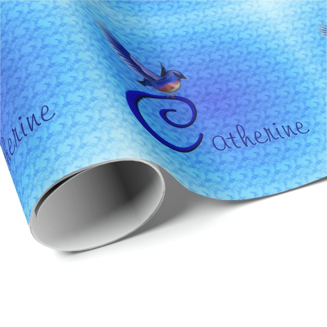 Bluebird Monogram Initial C Personalised Wrapping Paper (Roll Corner)
