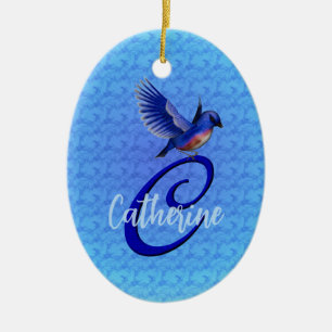 Bluebird Monogram Initial C Personalized Ceramic Tree Decoration