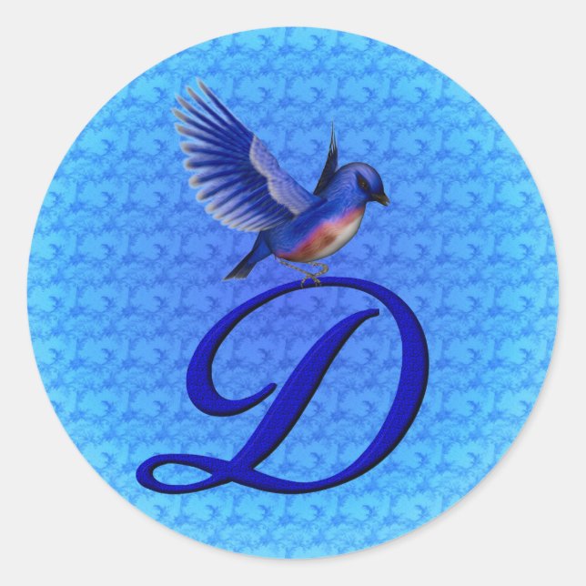 Bluebird Monogram Initial D Elegant Classic Round Sticker (Front)