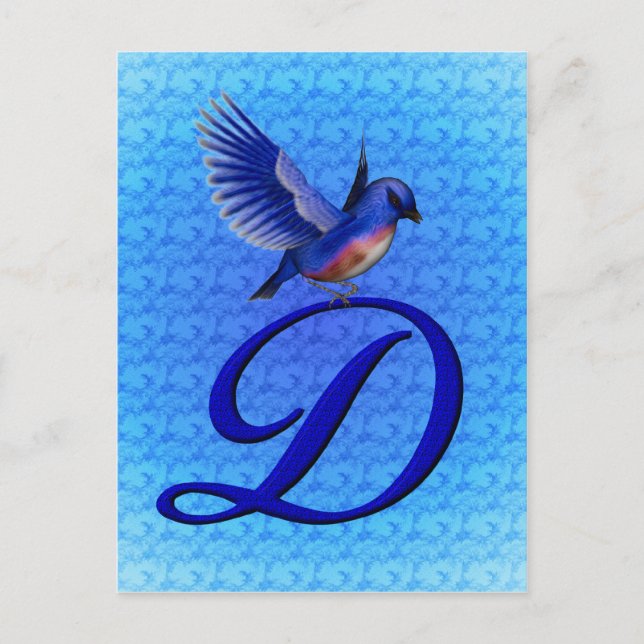 Bluebird Monogram Initial D Elegant Postcard (Front)