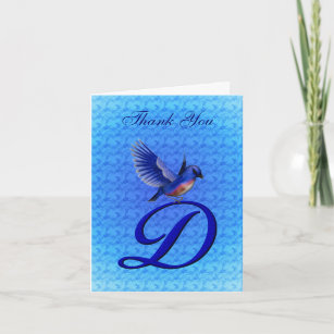 Bluebird Monogram Initial D Elegant Thank You Card