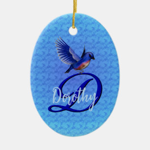 Bluebird Monogram Initial D Personalised Ceramic Tree Decoration