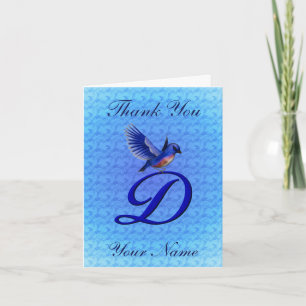 Bluebird Monogram Initial D Personalised Thank You Card