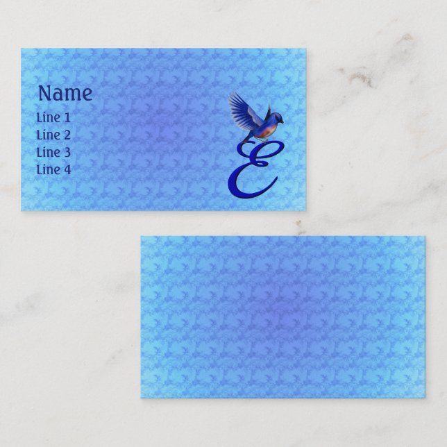Bluebird Monogram Initial E Elegant Business Card (Front/Back)