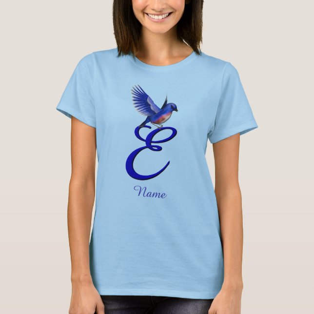 Bluebird Monogram Initial E Elegant Personalised T-Shirt (Front)