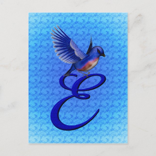 Bluebird Monogram Initial E Elegant Postcard (Front)