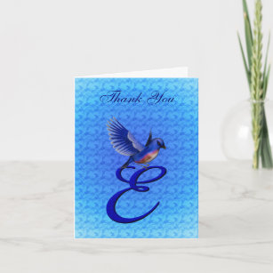 Bluebird Monogram Initial E Elegant Thank You Card