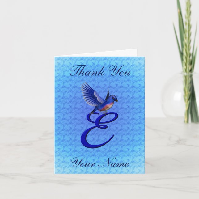 Bluebird Monogram Initial E Personalised Thank You Card (Front)