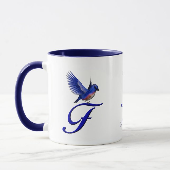 Bluebird Monogram Initial F Elegant Personalised Mug (Left)