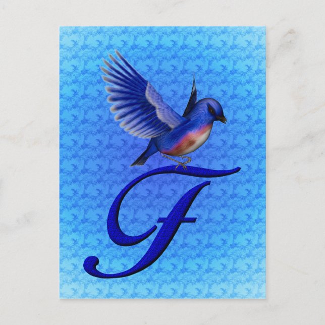 Bluebird Monogram Initial F Elegant Postcard (Front)