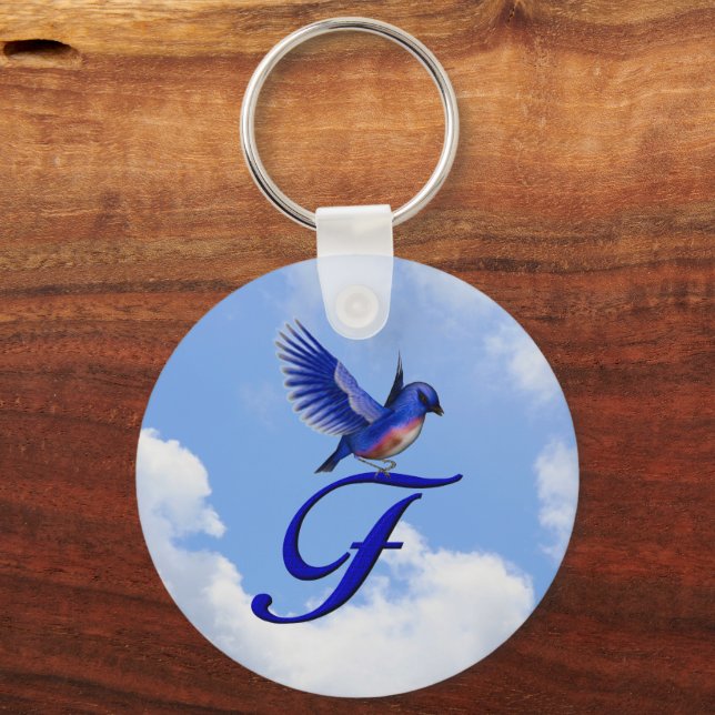Bluebird Monogram Initial F Key Ring (Front)