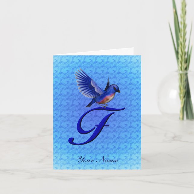 Bluebird Monogram Initial F Personalised Note Card (Front)