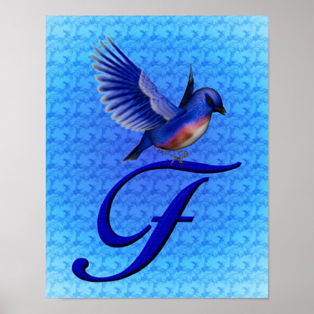 Bluebird Monogram Initial F Poster (Front)