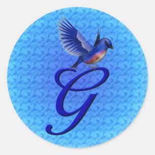 Bluebird Monogram Initial G Elegant Classic Round Sticker