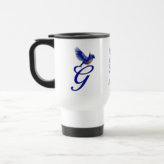 Bluebird Monogram Initial G Elegant Personalised Travel Mug (Left)