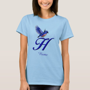 Bluebird Monogram Initial H Elegant Personalised T-Shirt
