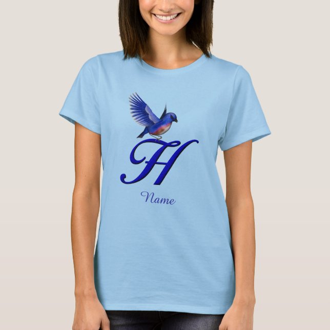 Bluebird Monogram Initial H Elegant Personalised T-Shirt (Front)