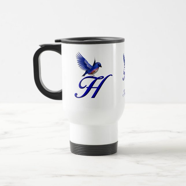 Bluebird Monogram Initial H Elegant Personalised Travel Mug (Left)