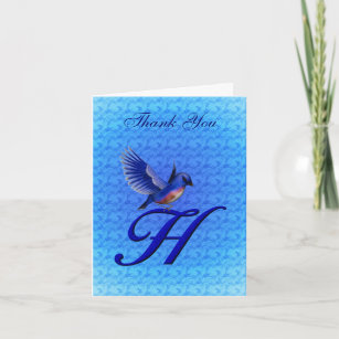 Bluebird Monogram Initial H Elegant Thank You Card