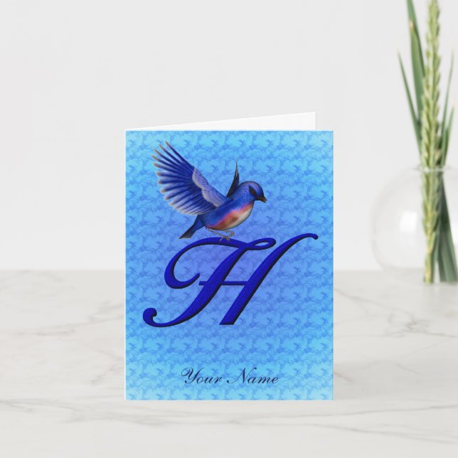 Bluebird Monogram Initial H Personalised Note Card (Front)