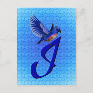 Bluebird Monogram Initial I Elegant Postcard
