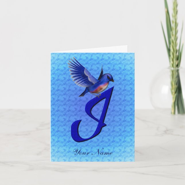 Bluebird Monogram Initial I Personalised Note Card (Front)