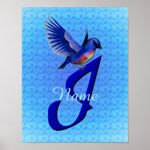Bluebird Monogram Initial I Personalised Poster