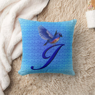 Bluebird Monogram Initial J Cushion