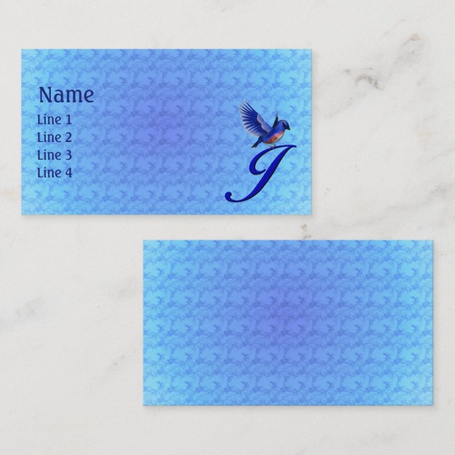 Bluebird Monogram Initial J Elegant Business Card (Front/Back)