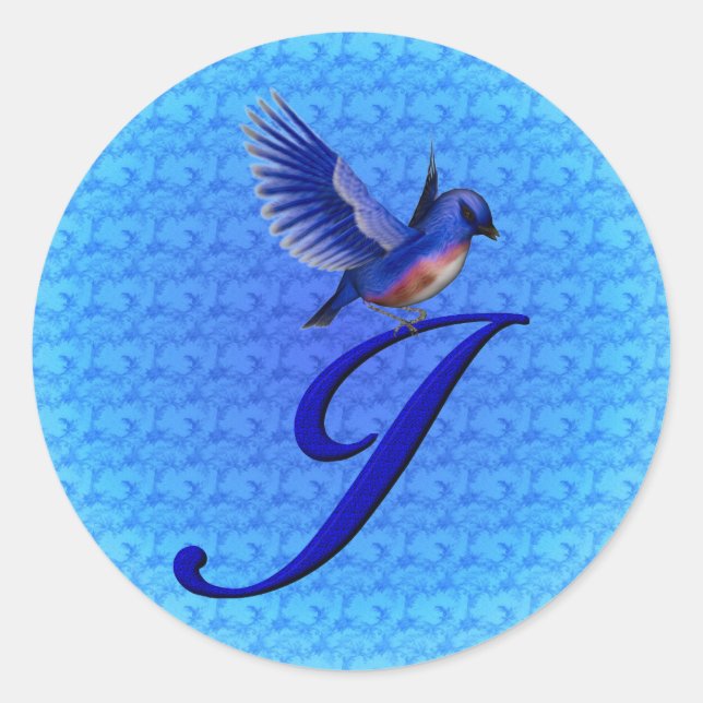 Bluebird Monogram Initial J Elegant Classic Round Sticker (Front)
