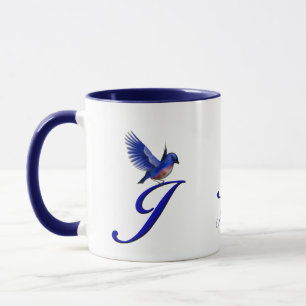 Bluebird Monogram Initial J Elegant Personalised Mug